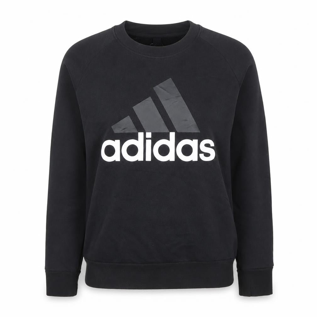 Front view of Adidas women’s black pullover sweatshirt, size UK 12, logo sports top