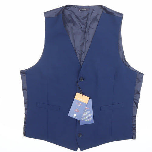 Marks and Spencer Men's Blue Wool Blend Slim Fit Waistcoat L 41-43"