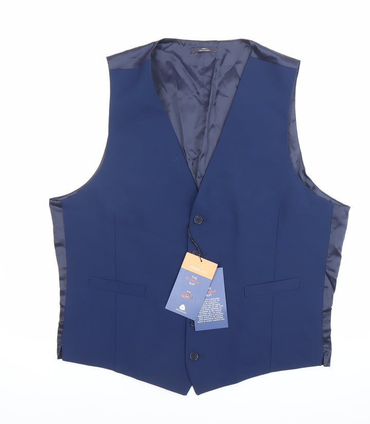 Marks and Spencer Men's Blue Wool Blend Slim Fit Waistcoat L 41-43"