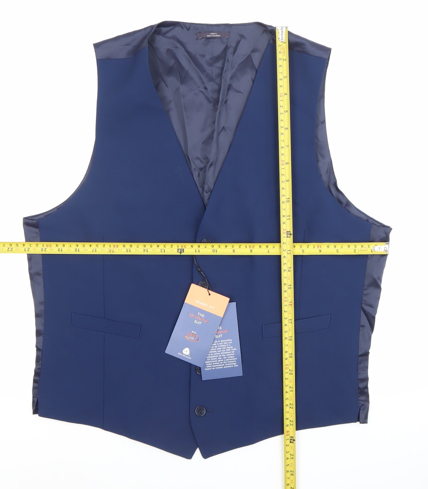 Marks and Spencer Men's Blue Wool Blend Slim Fit Waistcoat L 41-43"