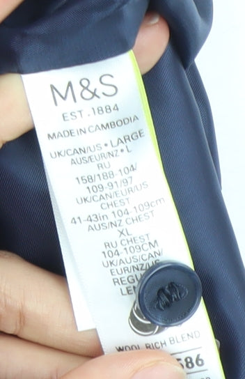Marks and Spencer Men's Blue Wool Blend Slim Fit Waistcoat L 41-43"
