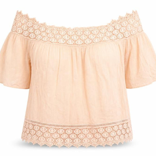 Miss Selfridge Womens Pink Off Shoulder Crochet Cotton Blouse Size 8