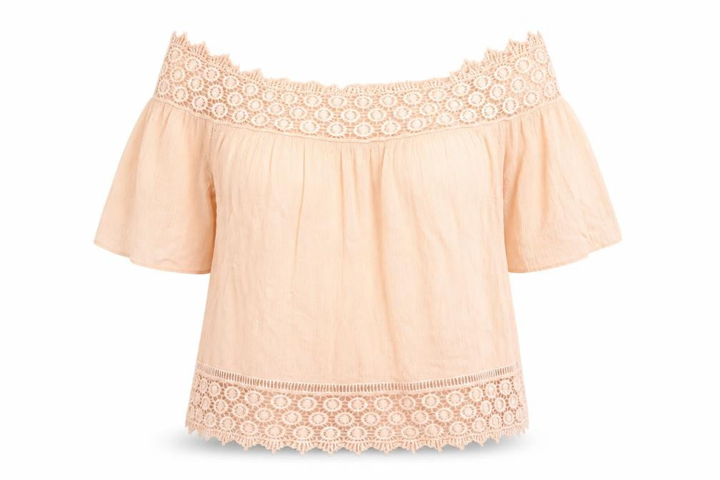 Miss Selfridge Womens Pink Off Shoulder Crochet Cotton Blouse Size 8