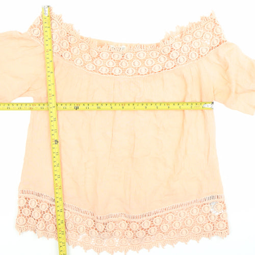 Miss Selfridge Womens Pink Off Shoulder Crochet Cotton Blouse Size 8