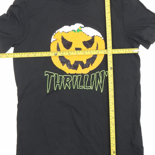 H&M Boys Black Halloween Pumpkin Sequin Graphic T-Shirt 12-13 Years