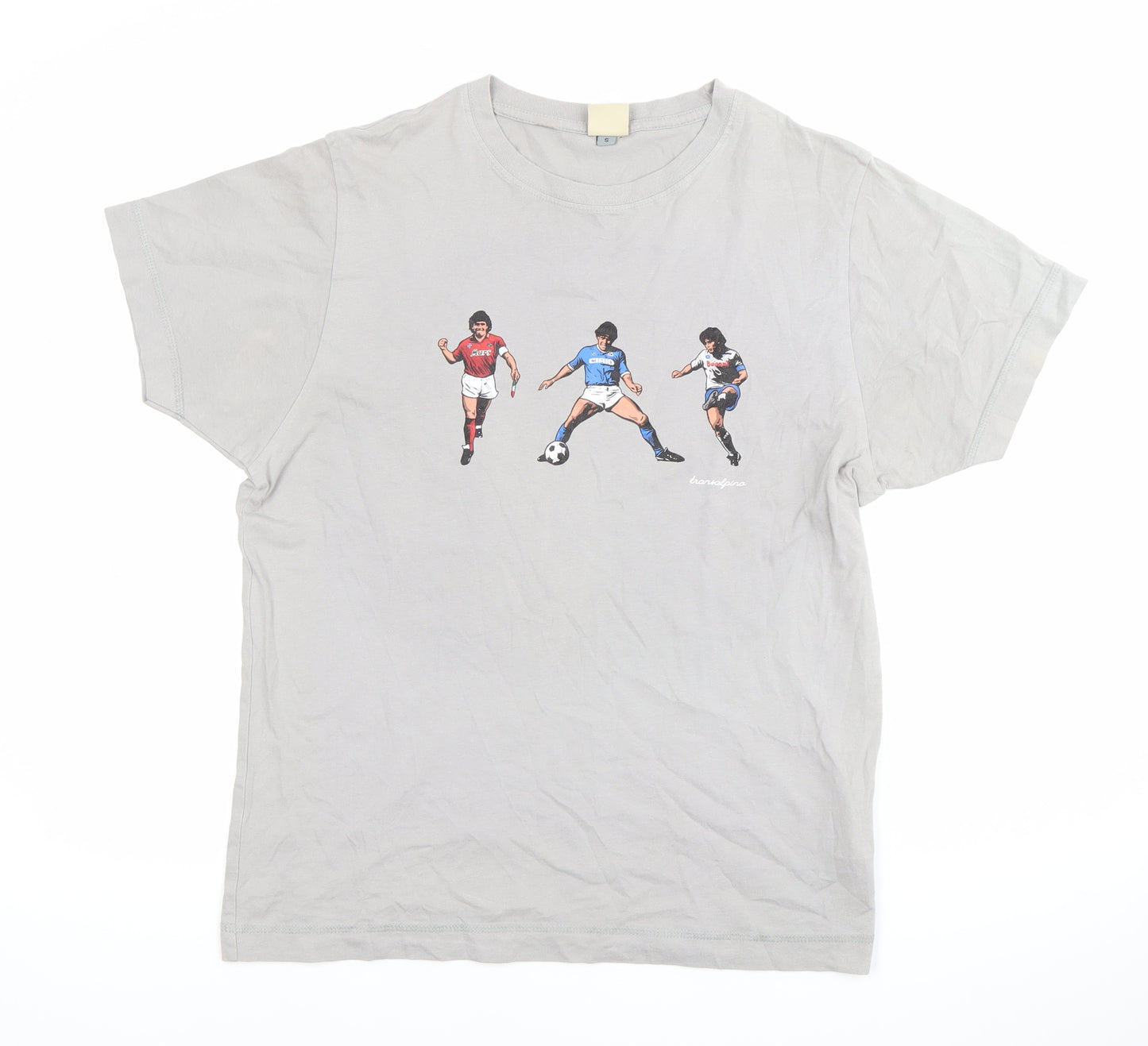 Transalpino Men’s Grey Graphic Football Print T-Shirt Size S