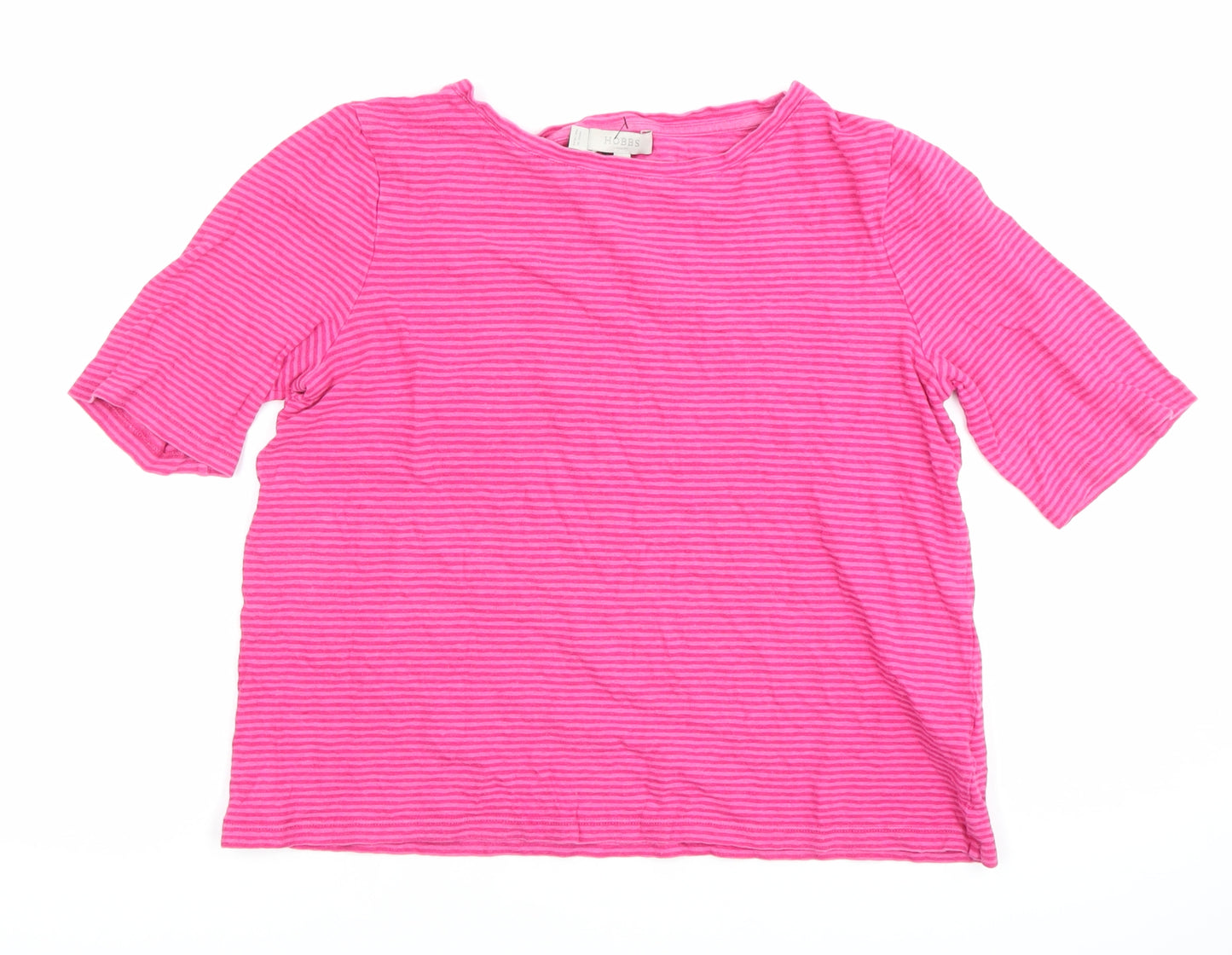 Hobbs Women's Pink Striped Linen Cotton T-Shirt Size M