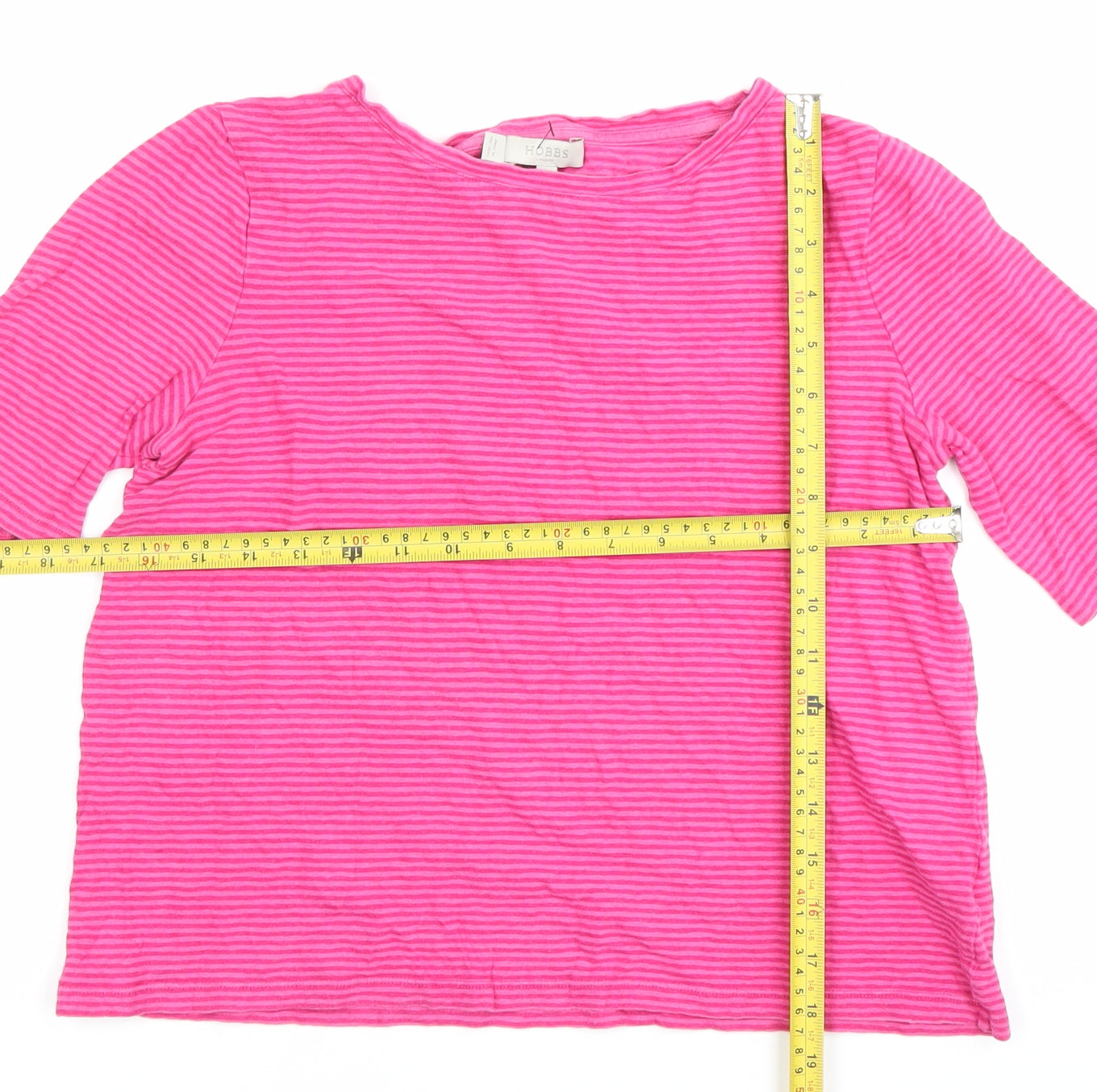 Hobbs Women's Pink Striped Linen Cotton T-Shirt Size M