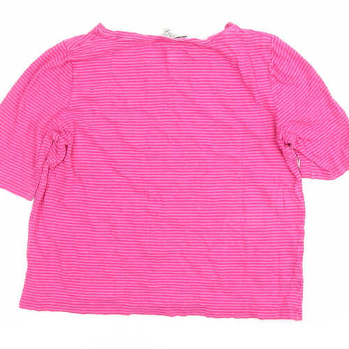 Hobbs Women's Pink Striped Linen Cotton T-Shirt Size M