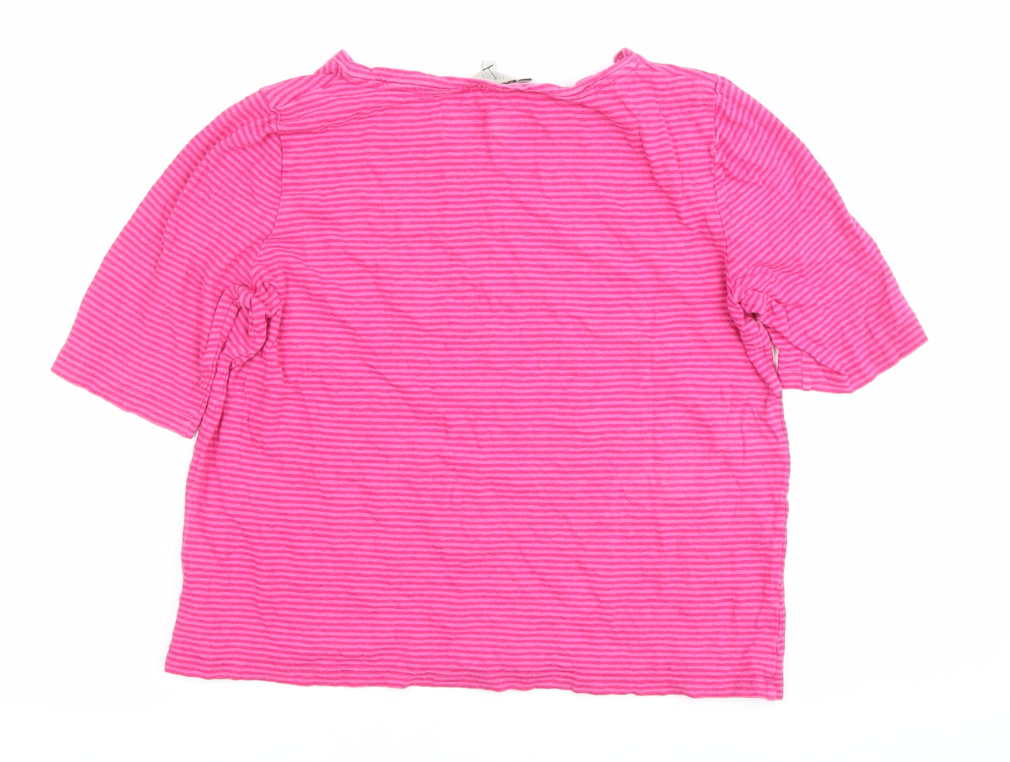 Hobbs Women's Pink Striped Linen Cotton T-Shirt Size M