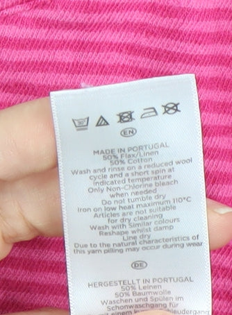 Hobbs Women's Pink Striped Linen Cotton T-Shirt Size M