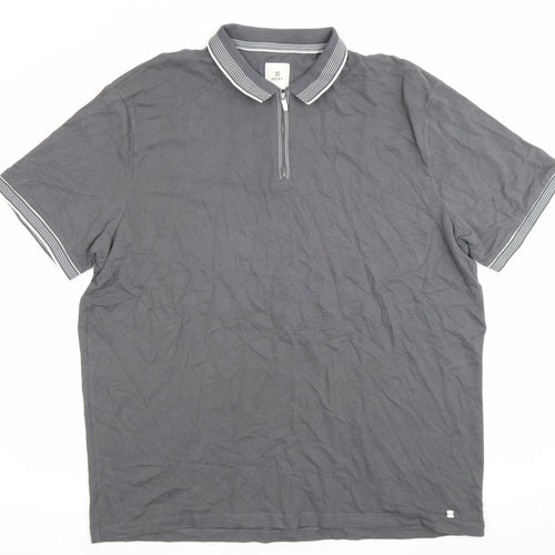 Next Men’s Grey 2XL Polo Shirt Short Sleeve 1/4 Zip Cotton