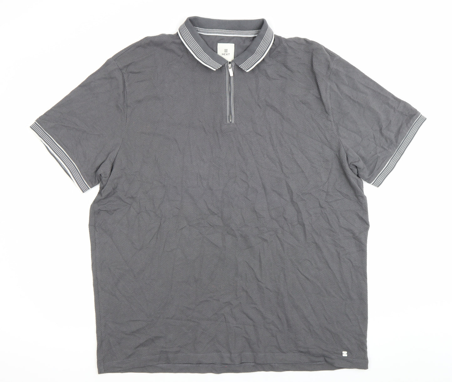 Next Men’s Grey 2XL Polo Shirt Short Sleeve 1/4 Zip Cotton