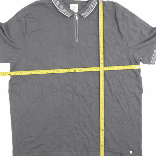 Next Men’s Grey 2XL Polo Shirt Short Sleeve 1/4 Zip Cotton