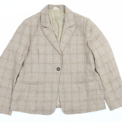 Cotton Traders Women's Beige Check Blazer Size 16 Single-Breasted Jacket