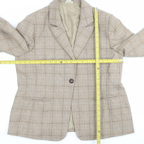 Cotton Traders Women's Beige Check Blazer Size 16 Single-Breasted Jacket