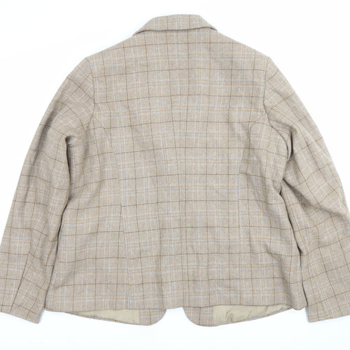 Cotton Traders Women's Beige Check Blazer Size 16 Single-Breasted Jacket