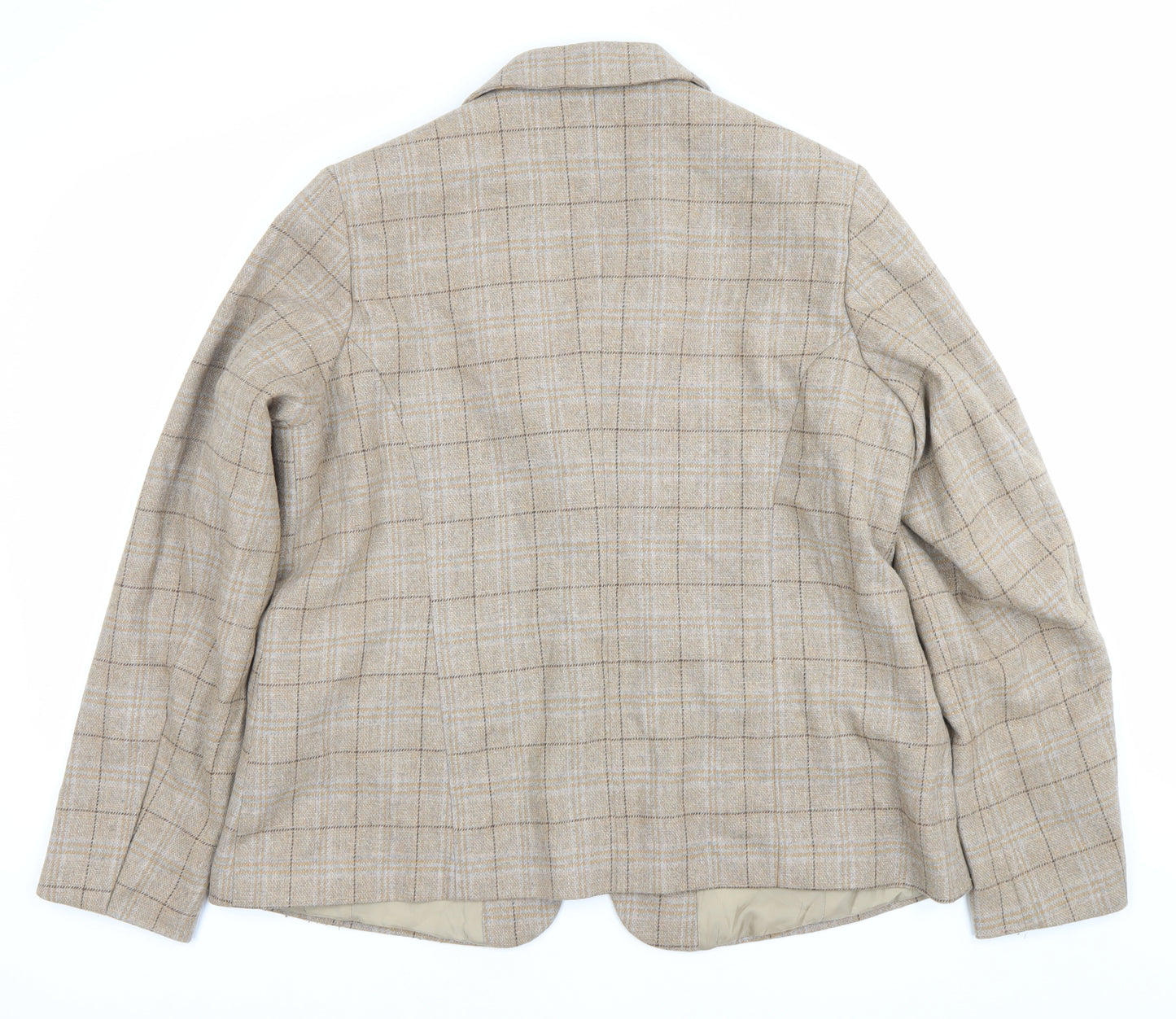 Cotton Traders Women's Beige Check Blazer Size 16 Single-Breasted Jacket