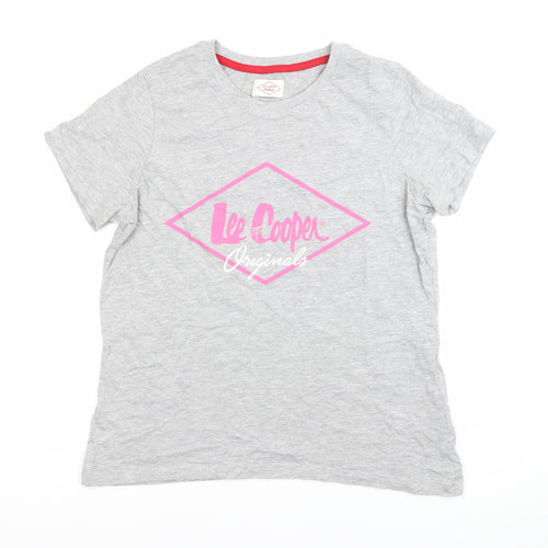 Lee Cooper Womens Grey Logo T-Shirt Size 12 Short Sleeve Cotton Blend