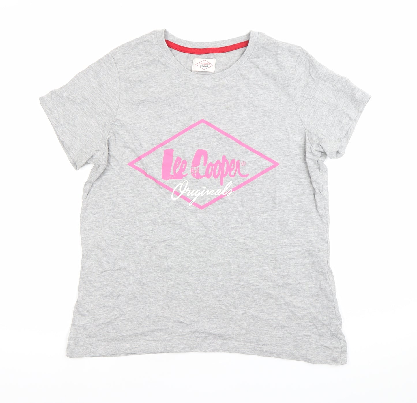 Lee Cooper Womens Grey Logo T-Shirt Size 12 Short Sleeve Cotton Blend