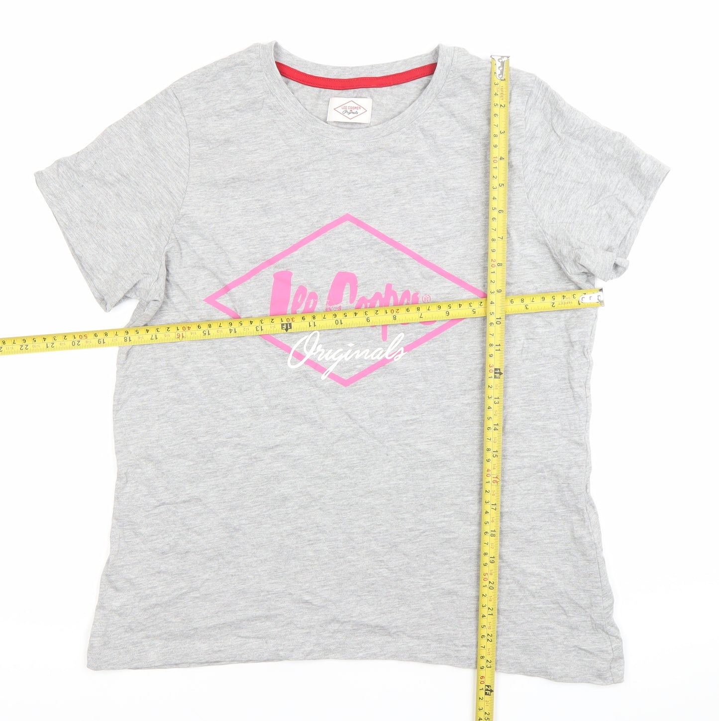 Lee Cooper Womens Grey Logo T-Shirt Size 12 Short Sleeve Cotton Blend