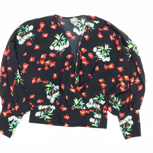 ASOS Women’s Black Floral Kimono Blouse Size 4 Balloon Sleeve