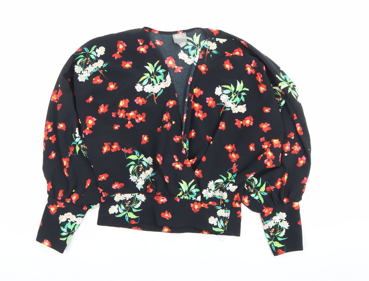 ASOS Women’s Black Floral Kimono Blouse Size 4 Balloon Sleeve