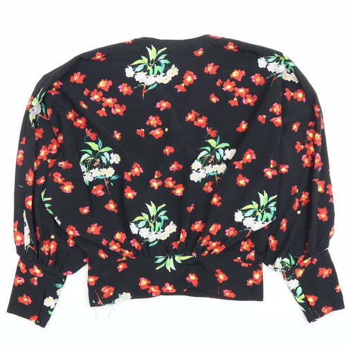 ASOS Women’s Black Floral Kimono Blouse Size 4 Balloon Sleeve