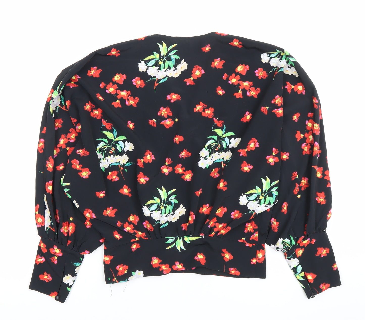 ASOS Women’s Black Floral Kimono Blouse Size 4 Balloon Sleeve