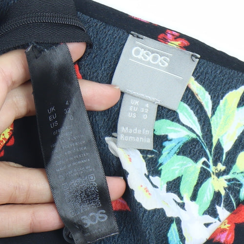 ASOS Women’s Black Floral Kimono Blouse Size 4 Balloon Sleeve