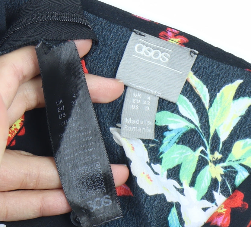 ASOS Women’s Black Floral Kimono Blouse Size 4 Balloon Sleeve