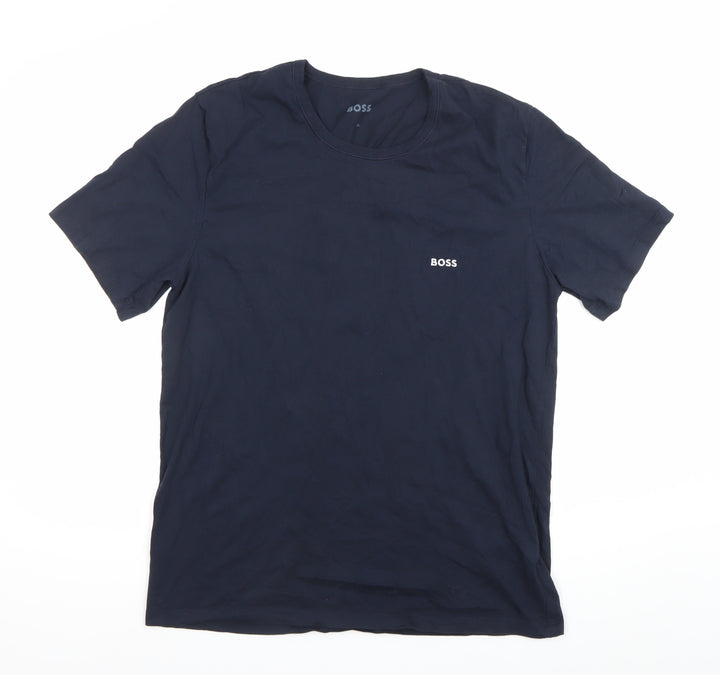 BOSS Mens Blue XL Crew Neck Cotton Logo Short Sleeve T-Shirt