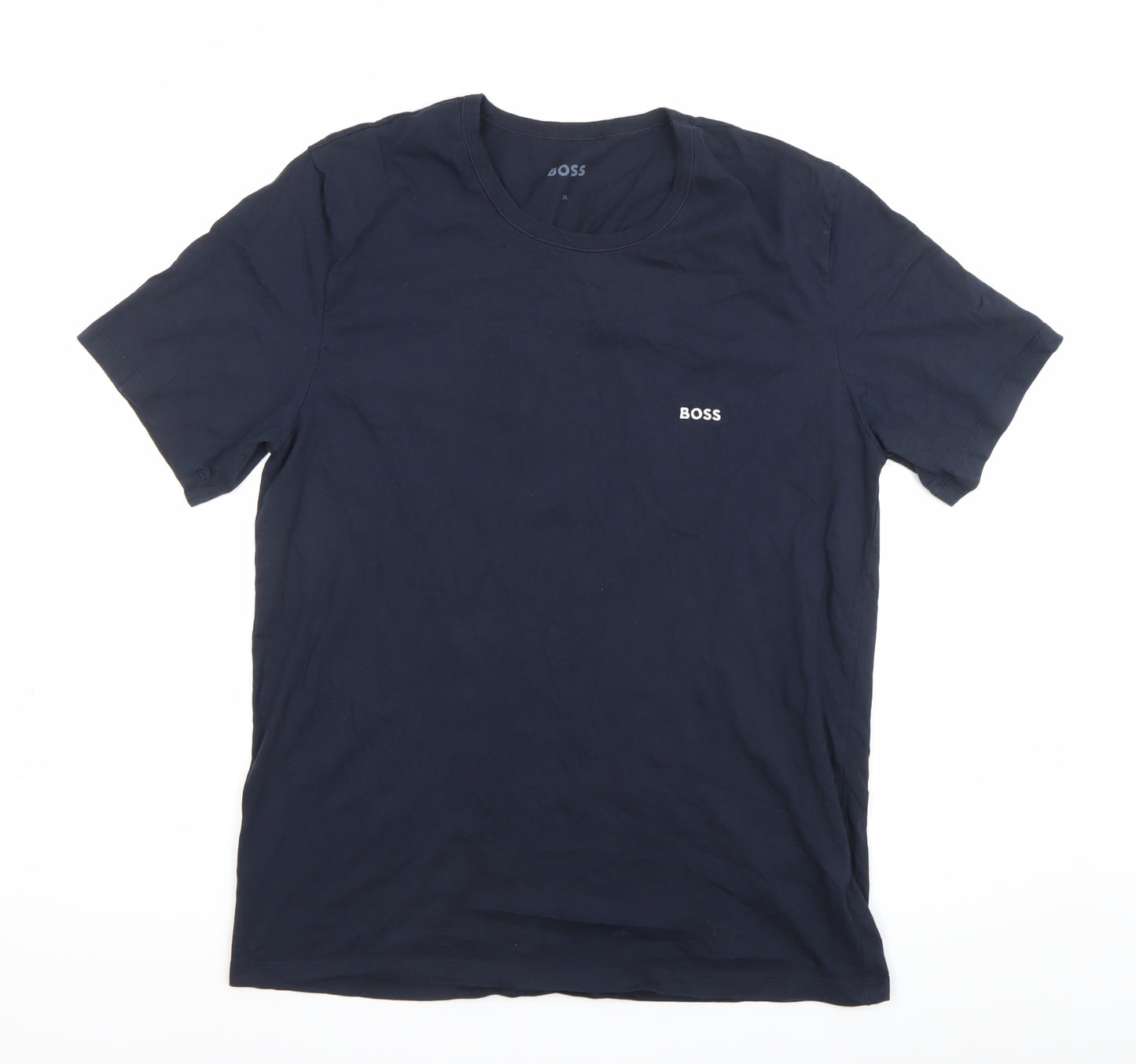 BOSS Mens Blue XL Crew Neck Cotton Logo Short Sleeve T-Shirt
