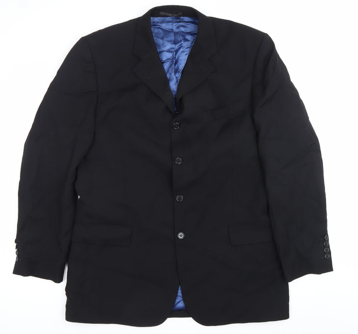 Daniel Hechter Men's Black Wool Blazer Jacket 42 Long Classic