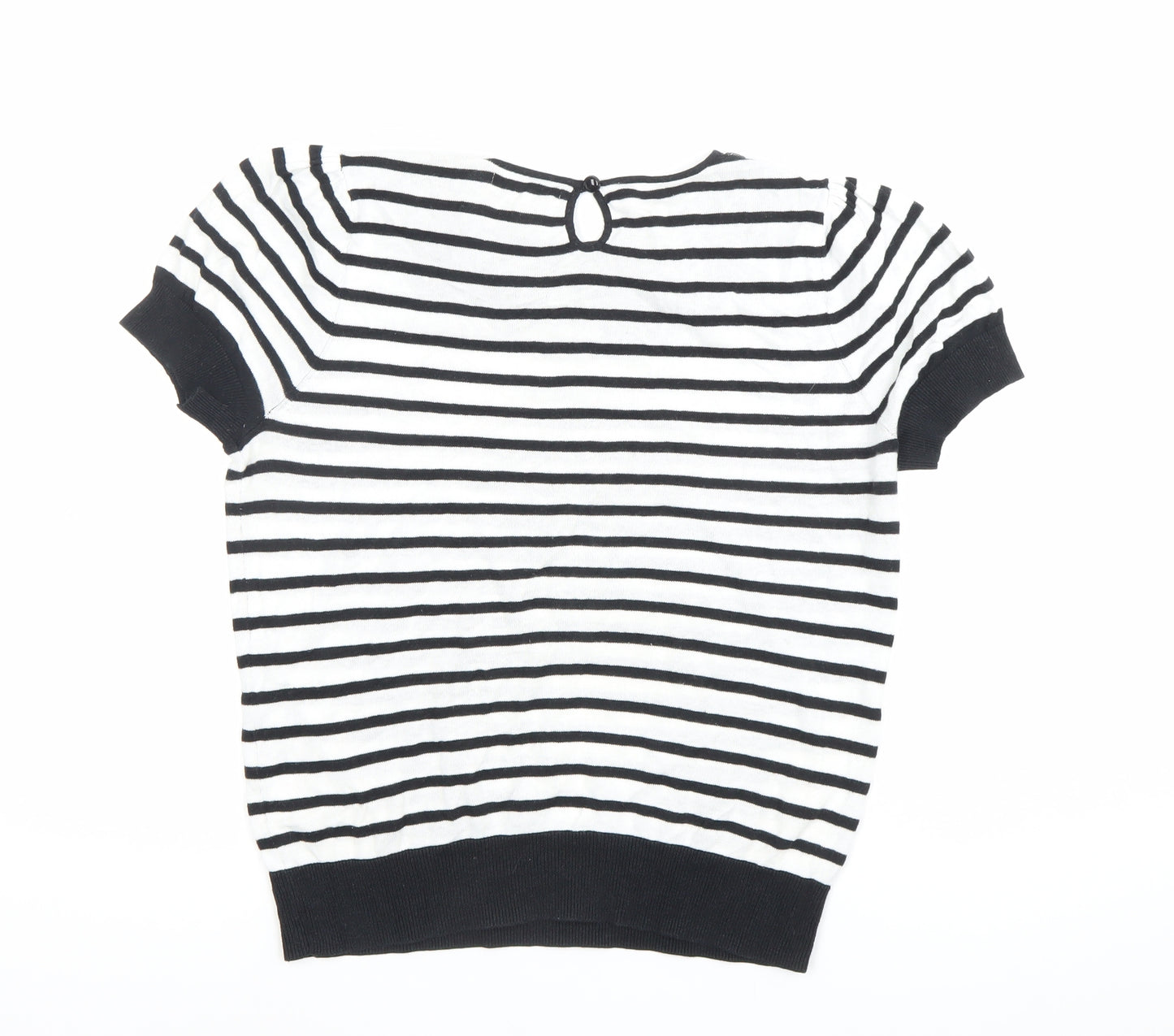 Next Women Black White Striped Cotton Blouse Size 12 Short Sleeve