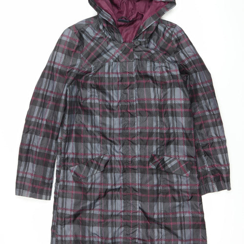 Esmara Womens Grey Plaid Rain Coat Hooded Long UK 10 Polyester