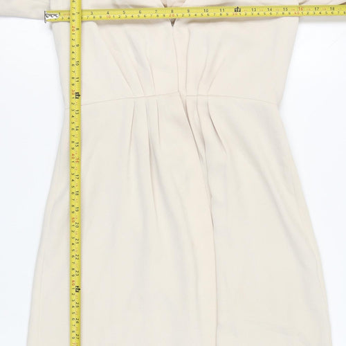 H&M Women Beige Sheath Dress Size 8 Puff Sleeve V-Neck