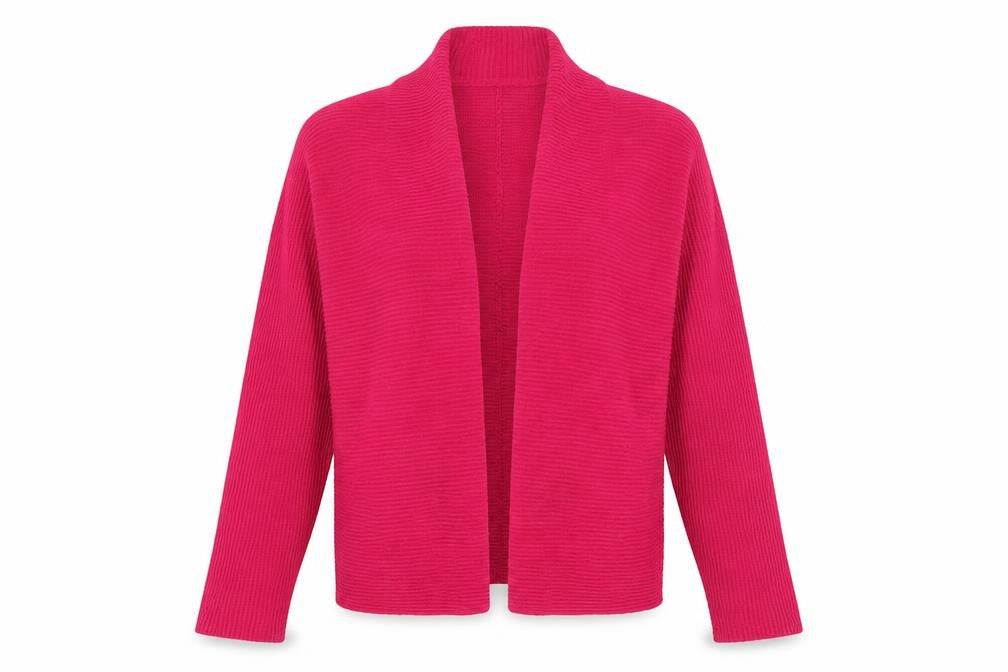 Front view of Principles by Ben de Lisi women’s pink cardigan l knit open front