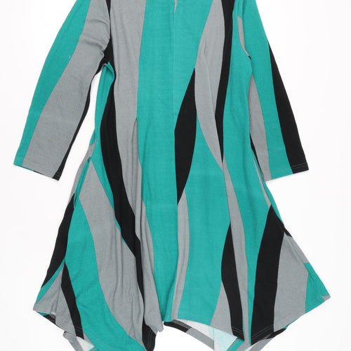 Roman Women’s Green Grey Black A-Line Jersey Dress Size 16 Long Sleeve Scoop Neck