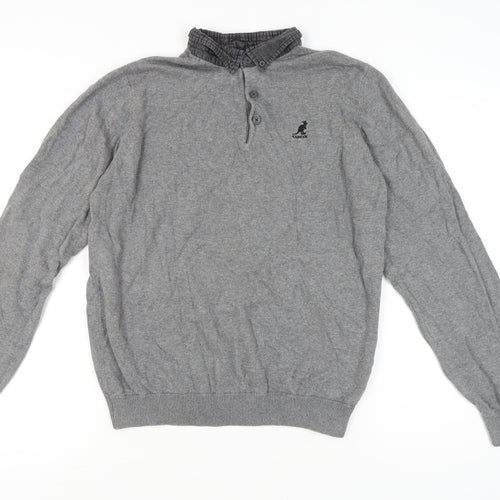 Kangol Mens Grey Cotton Henley Jumper Size L Long Sleeve Casual