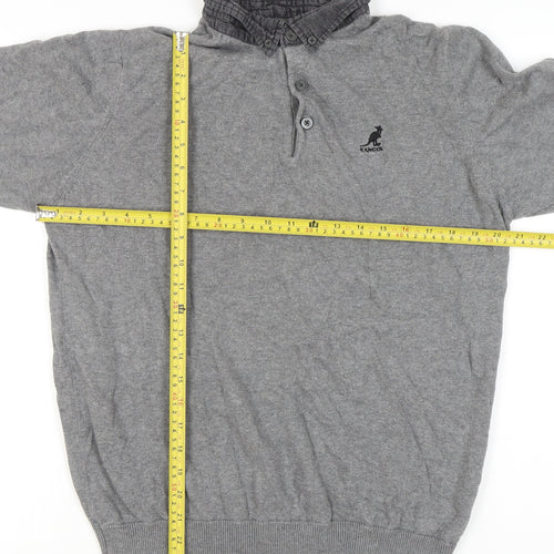 Kangol Mens Grey Cotton Henley Jumper Size L Long Sleeve Casual