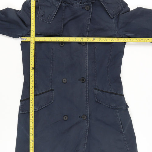 Zara Women’s Blue Cotton Trench Coat Hooded Size S