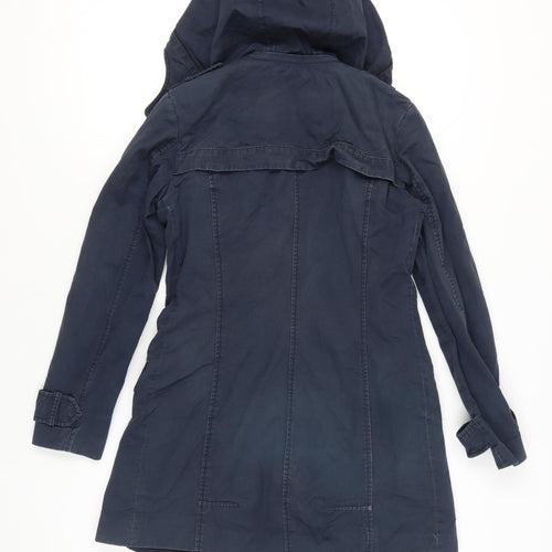 Zara Women’s Blue Cotton Trench Coat Hooded Size S