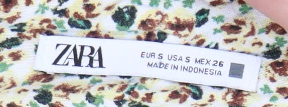 Zara Womens Multicoloured Floral Slip Dress Size 8 Ruched Ruffle Hem