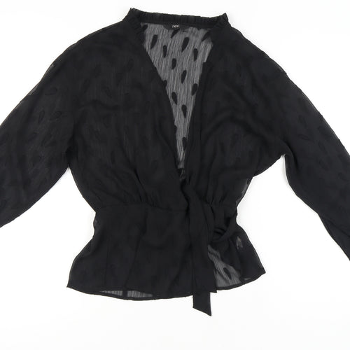 Next Women Black Wrap Chiffon Blouse Size 8 V-Neck 3/4 Sleeve