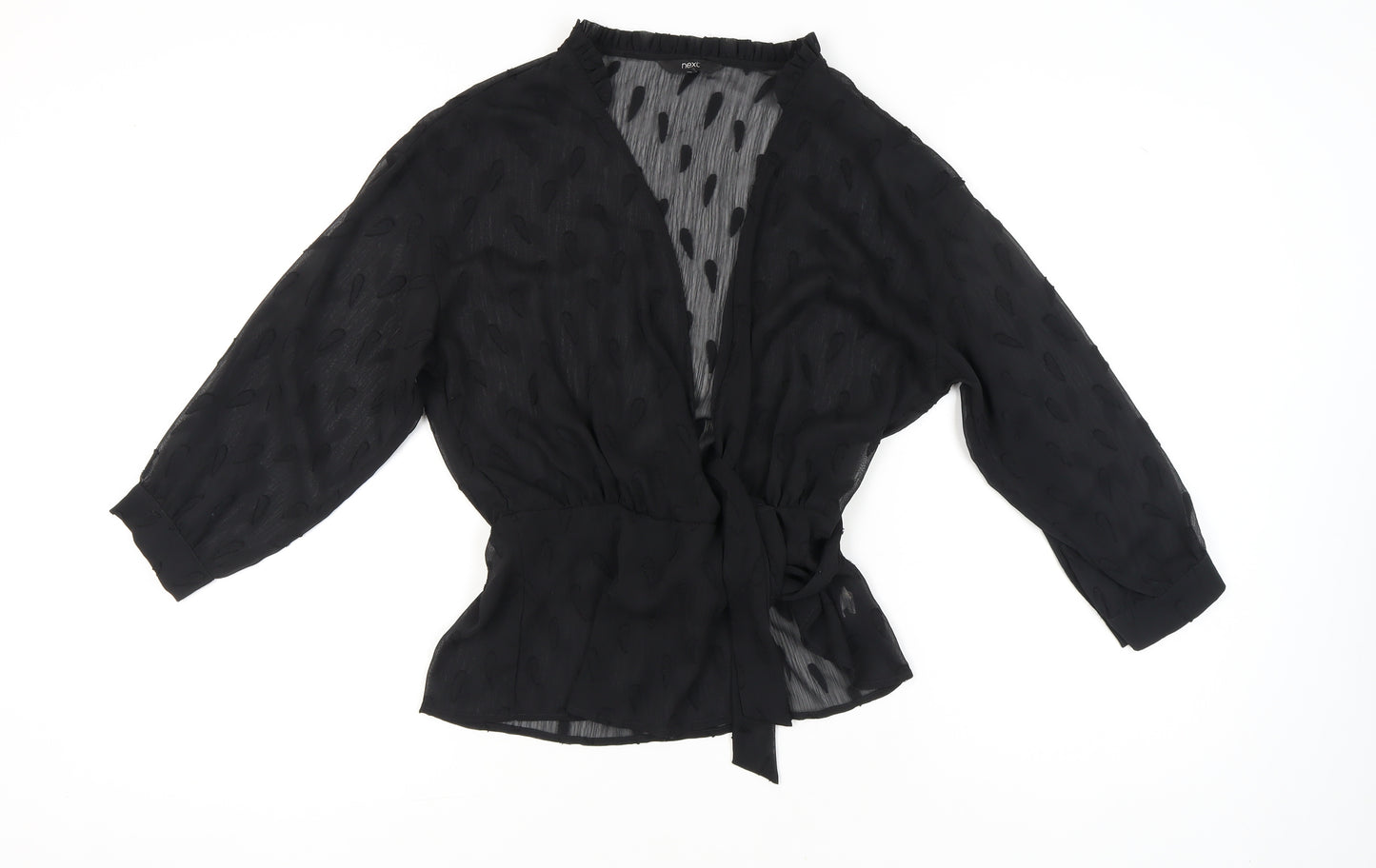 Next Women Black Wrap Chiffon Blouse Size 8 V-Neck 3/4 Sleeve
