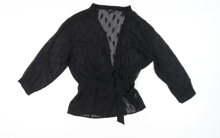 Next Women Black Wrap Chiffon Blouse Size 8 V-Neck 3/4 Sleeve