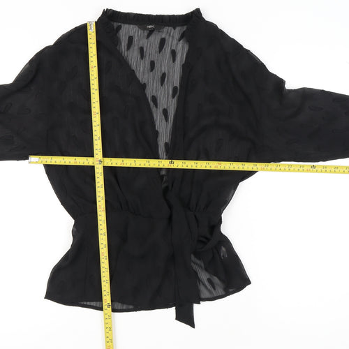 Next Women Black Wrap Chiffon Blouse Size 8 V-Neck 3/4 Sleeve