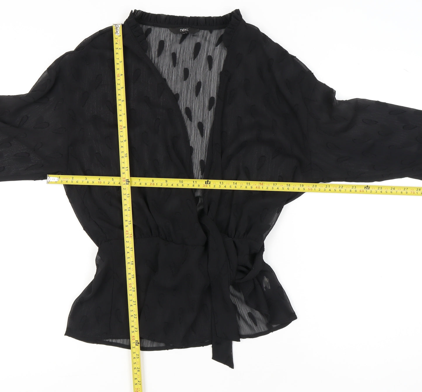 Next Women Black Wrap Chiffon Blouse Size 8 V-Neck 3/4 Sleeve