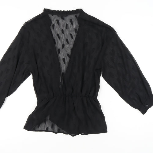 Next Women Black Wrap Chiffon Blouse Size 8 V-Neck 3/4 Sleeve